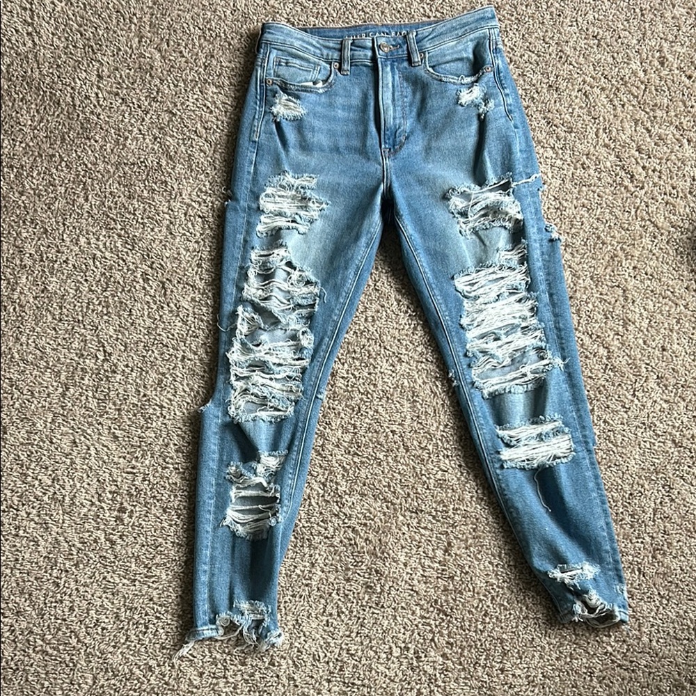 American Eagle Outfitters Blue Skinny Distressed Jeans